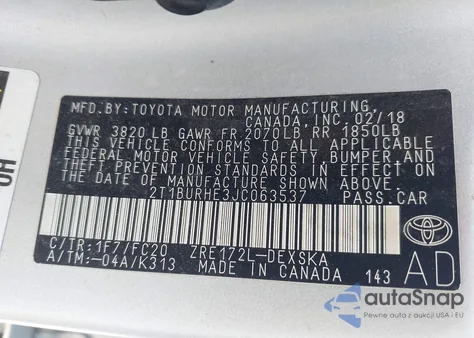 2018 Toyota Corolla Se из США, поврежденный, VIN 2T1BURHE3JC063537